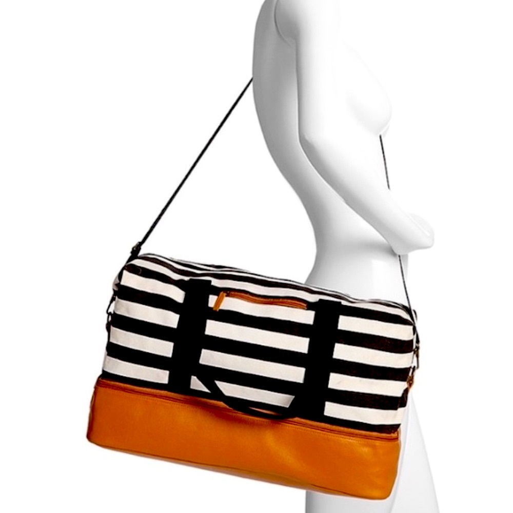 JM Wechter For DSW Black & White Stripe Weekender Tote Bag Shoulder & Hand Strap - Picture 1 of 7